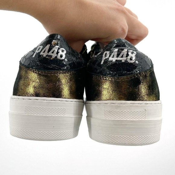 P448 F9Space Monet Spacelow Gold Black Leather Lace Up Low Sneaker Size EU37 US7 - Picture 8 of 12